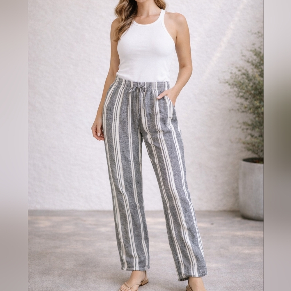 Striped grey linen pants